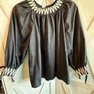 entro Black Peasant Blouse with White Trim